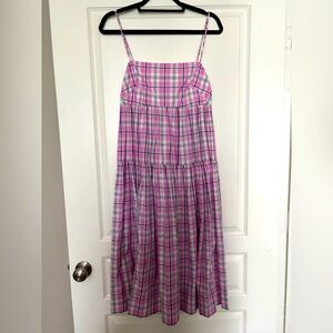 J. Crew Tie-back tiered poplin dress in violet plaid